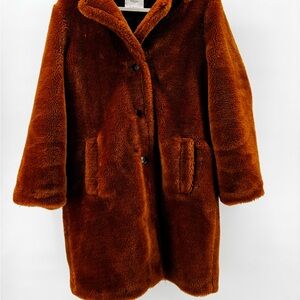MANGO Faux fur teddy coat - cognac brown size L